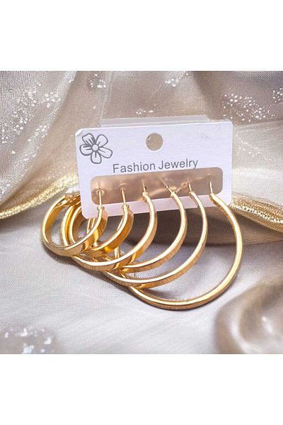 feyza collection 3 Pairs Wide Hoop Steel Earrings 2-3-4cm