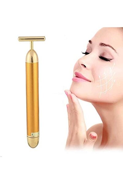 Bonjour Face Slimming Pop 24k Gold Color Facial Vibration Massage Roller Mass...