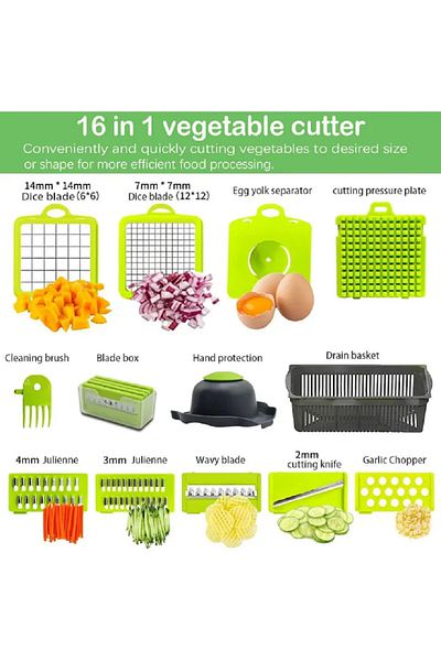 OEM Multifunctional slicer 10in1, MS STAR, Stainless steel, Storage container, Green/Grey