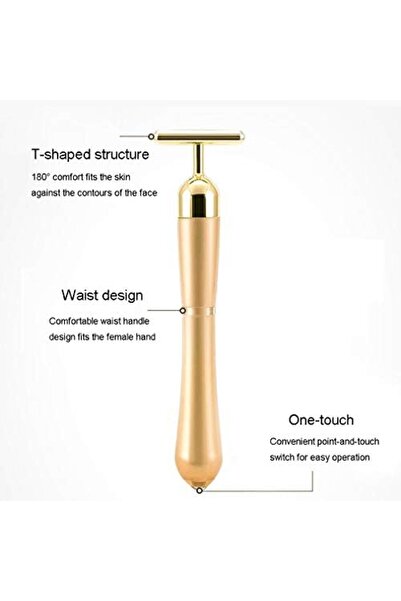 Bonjour 24k Golden Beauty Bar Face Massager, Electronic Facial Roller Y-shape Waterproof Micro Vibrati