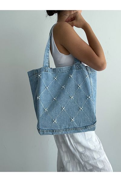 KIRASE Model nou din denim, model floral, cu pietre, de bună calitate, ocazională și elegantă, geantă de mână și de umăr