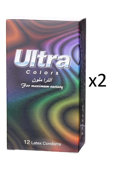 ULTRA Colored , Ribbed with External Bumps, 12 Pieces (2 Packs)