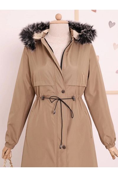 nedo7 Removable Hooded Tunnel Lace-Up Bondit Coat - Light Mink