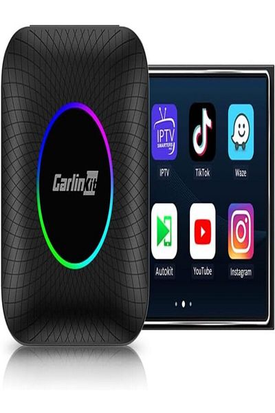 carlinkit Android 13 Ai Box LED Version, Qualcomm 8 Cores, 8+128GB, 3-in-1 Adapter with 4G Cellular,