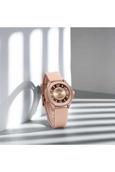 Naviforce Rose Gold Analog Watch for Men and Women Elegant Round Dial Wristwatch with Silicone Strap