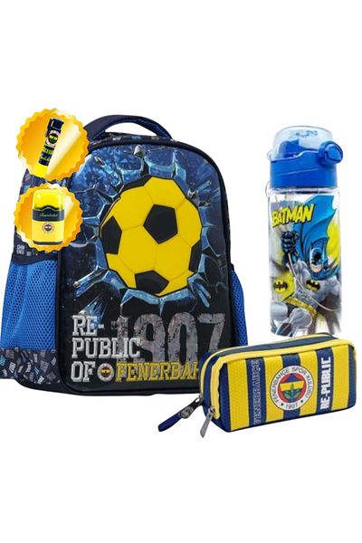 Fenerbahçe Licensed Kindergarten Bag, Double Eyed Pencil Bag - Pencil Sharpener-Eraser-Bottle Gift