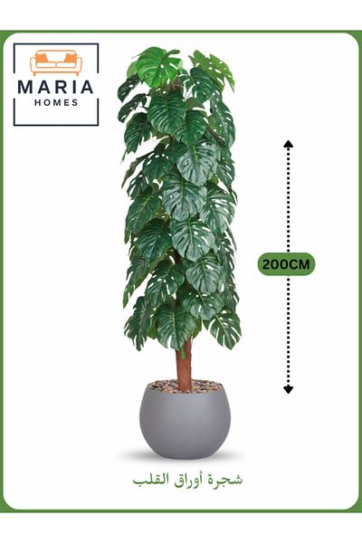 MARIA HOMES Artificial Monstera Tree 200 cm – Decorative Indoor Plant with Gray Pot