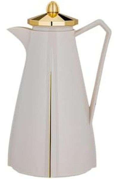 ALSAIF Coffee and Tea Vacuum Flask, leak-proof and keeps drinks hot, 1 Liter, Ivory/Gold