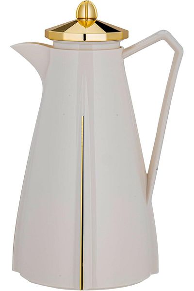 ALSAIF Coffee and Tea Vacuum Flask, leak-proof and keeps drinks hot, 1 Liter, Ivory/Gold