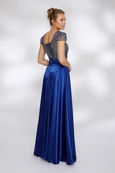 Atmosphere Fashion Rochie scurtă albastră cu sclipici și trenă detașabilă