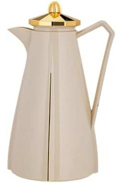 ALSAIF Coffee and Tea Vacuum Flask, leak-proof and keeps drinks hot, 1 Liter, White/Gold