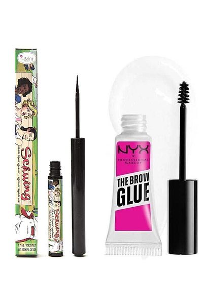 NYX Professional Makeup theBalm Metallic Black Liquid Eyeliner + NYX The Brow Glow Mascara Clear