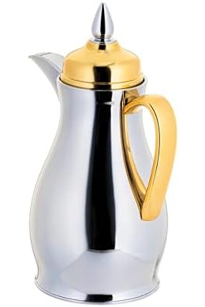 ALSAIF Nwahl Coffee Vacuum Flask, leak-proof and keeps drinks hot, 0.5Liter, Chrome/gold