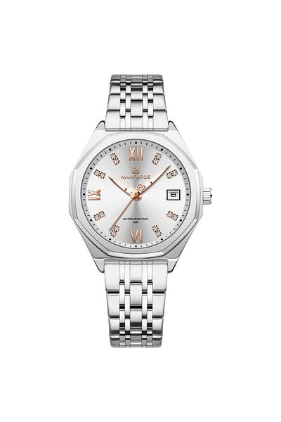 Naviforce Elegant Stainless Steel Men's Watch – Silver & White Dial Design