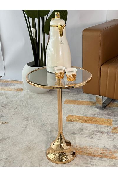 Living Glass Service Table with Gold Steel Base 52X35 cm
