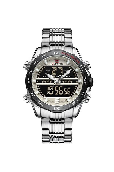 Naviforce Multi-Function Analog Digital Wrist Watch for Men with Stainless Steel Strap Chronograph