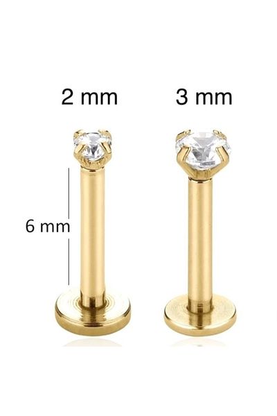 Heppii Tektaş Surgical Steel Piercing Tragus Helix Cartilage Conch Gold Color 6 mm (2 Pieces)