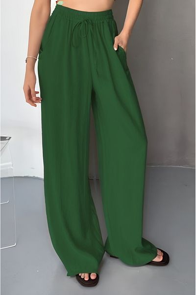 adba style 4026 Modal Woven Elastic Waist Palazzo Women's Trousers