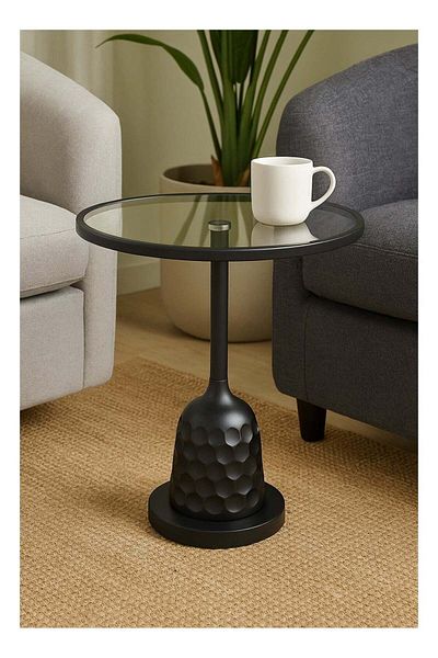 Living Glass Service Table with Black Steel Base 52x35 cm