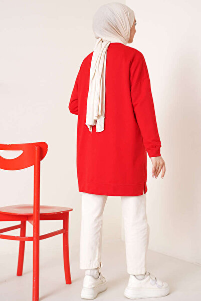 Smy moda Women's Seasonal Loose Crew Neck Embroidered Long Hijab Tunic Long Sports Model Seasonal Tunic