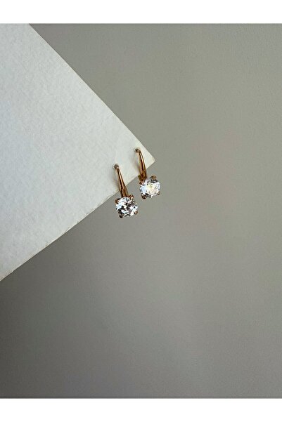 Owentis Çelik Rose Gold Yuvarlak Kesim Tek Taşlı Sorelle Küpe -kararma yapmaz-