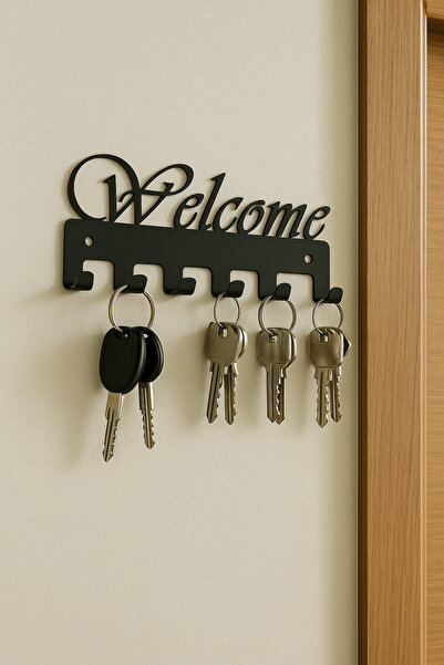 LUNOART Welcome Yazılı Metal Anahtarlık Askısı | Duvar Tipi Şık Anahtar Düzen...