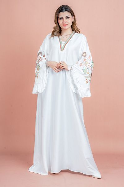 IKKXA Shimmer Detail Sleeves Embroidered Jalabiya