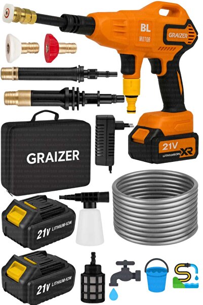 Graizer Alman T 21 V 3.0 Ah Çelik Piston Kömürsüz Şarjlı Oto Araba Yıkama Makinesi Çift Akülü Bahçe Yıkama