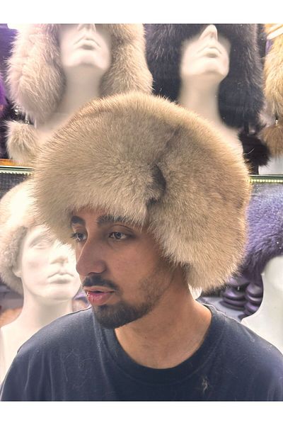 hoaryage Unisex Genuine Mink Leather Genuine Wolf Hip Scarf Hat
