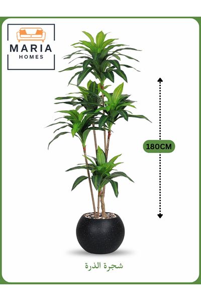 MARIA HOMES Artificial Corn Leaf Tree 180 cm – Indoor Faux Plant with Black Pot