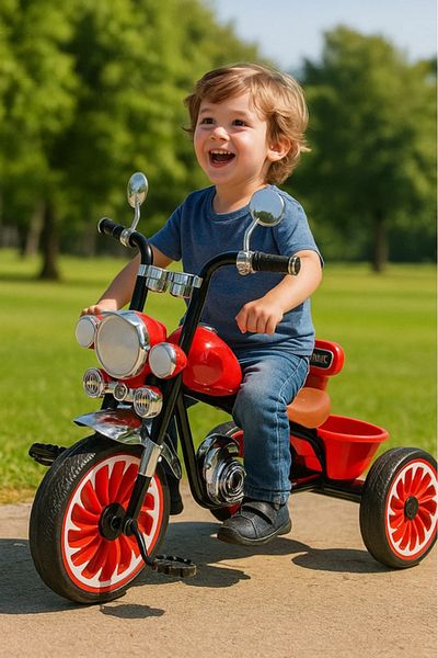 MASA Kids Classic Red Tricycle with Pedals, Backrest Seat & Storage Basket | Ride-On Toy Bike