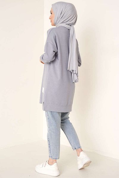 Smymoda Women's Seasonal Loose Crew Neck Embroidered Long Hijab Tunic Long Sports Model Seasonal Tunic