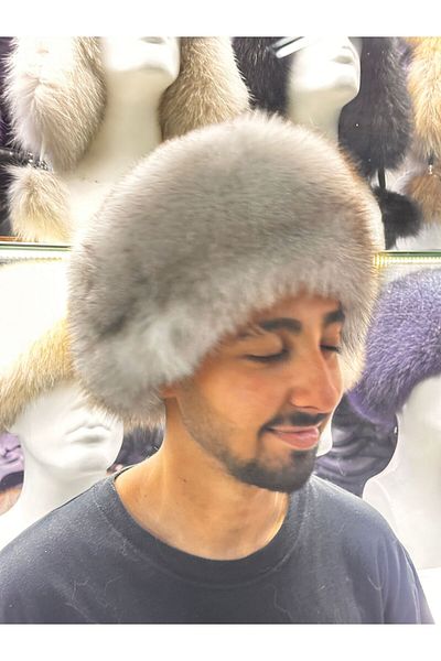 hoaryage Unisex Genuine Mink Leather Genuine Wolf Hip Scarf Hat