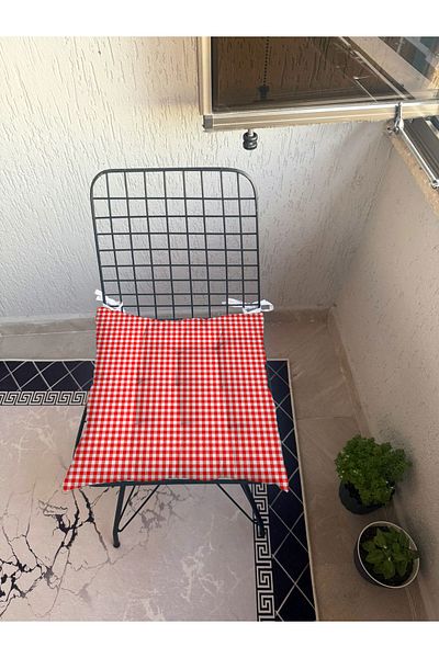 yok yok evim eve dair her şey 9 Puntal Plaid Gingham Patterned Fluffy Living Room Balcony Garden Kitchen Chair Cushion