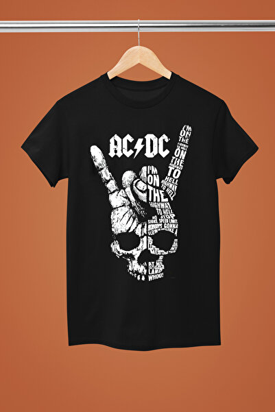 MAGORS Tricou rock cu mânecă scurtă din bumbac cu imprimeu de Acdc, croială r...