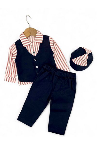 voyyo kids baby Baby Boy's 3-Piece Set with Helmet, Self Vest, Shirt and Linen Pants