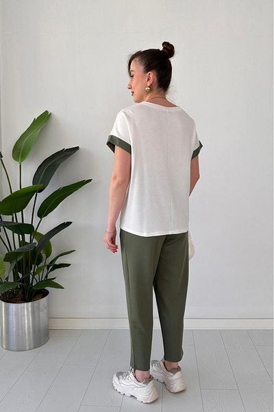 MaziButik Pocket Garnished Double Set Khaki