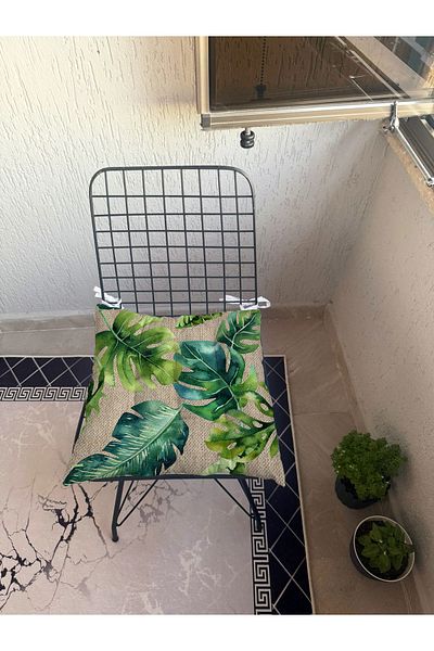 yok yok evim eve dair her şey 9-Piece Linen Textured Patterned Fluffy Living Room Balcony Garden Kitchen Chair Cushion