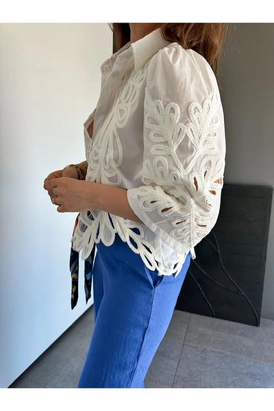 Lavanta Tekstil Cămașă brodata