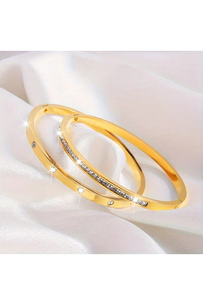 Monarque Parlak Kübik Zirkonya ile şık Parça Paslanmaz Çelik Bilezik Seti