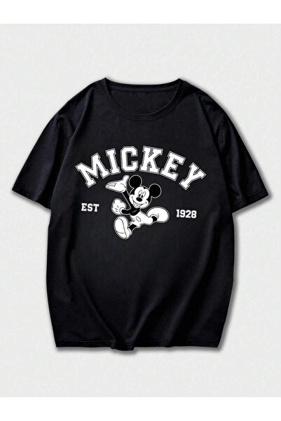Unique Unisex Kadın Erkek Mickey Mous Özel Baskılı Oversize Pamuk Penye T-shi...