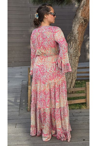 Park Moda Ινδικό μεταξωτό φόρεμα με μοτίβο τριαντάφυλλο