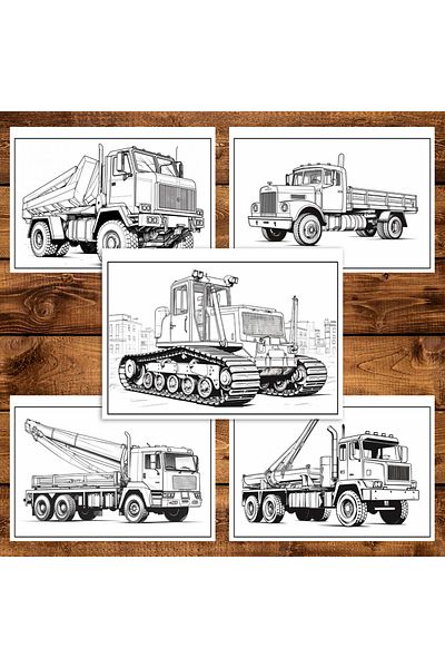 Legendary Gifts Mini coloring book, 50 Construction Machines illustrations, 106 pages