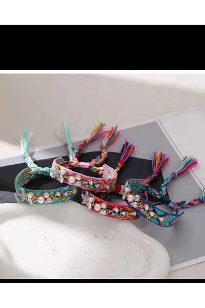 Enanice Stoned Starfish Braided Tassel Bracelet