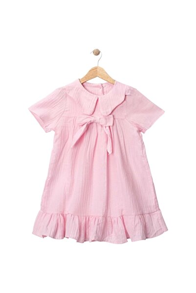 Babexi Muslin Cotton Bow Dress Pink