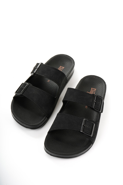 Babetty Hafif Çift Tokalı Erkek Masaj Tabanlı Anatomik Ortopedik Terlik Ayarlanabilir Suni Deri