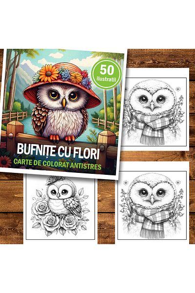 Legendary Gifts Mini coloring book for relaxation and anti-stress, 50 illustrations Owls with flowers, 106 pages