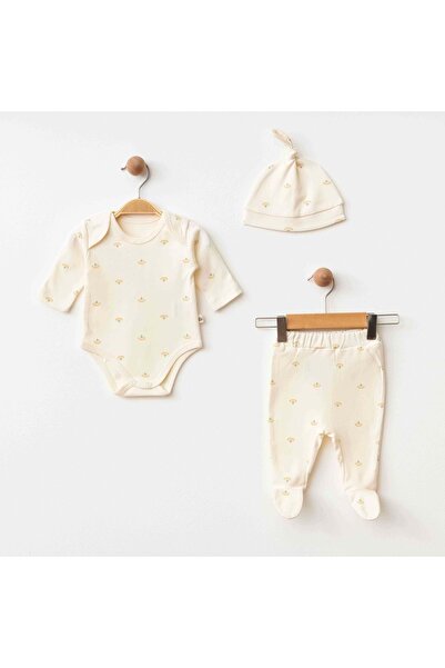 ESLENZA Flowered Pants Body Hat Set Ecru