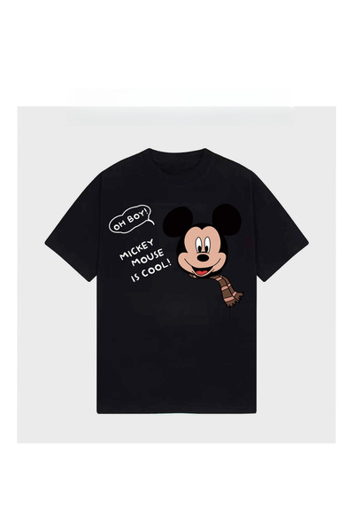 Unique Unisex Kadın Erkek Mickey Mous Özel Baskılı Oversize Pamuk Penye T-shi...
