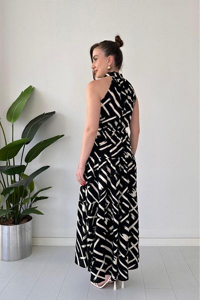 MaziButik Geometric Halter Dress Black